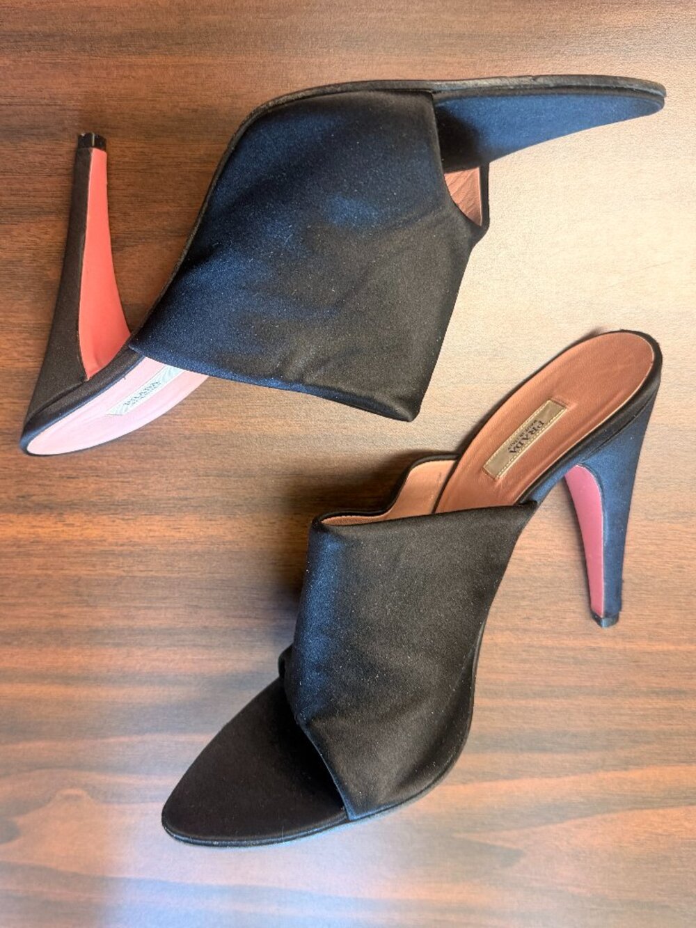 Black Prada Pointy Open Toe Satin Mule Heel size Size EU 39 - Picture 2 of 7